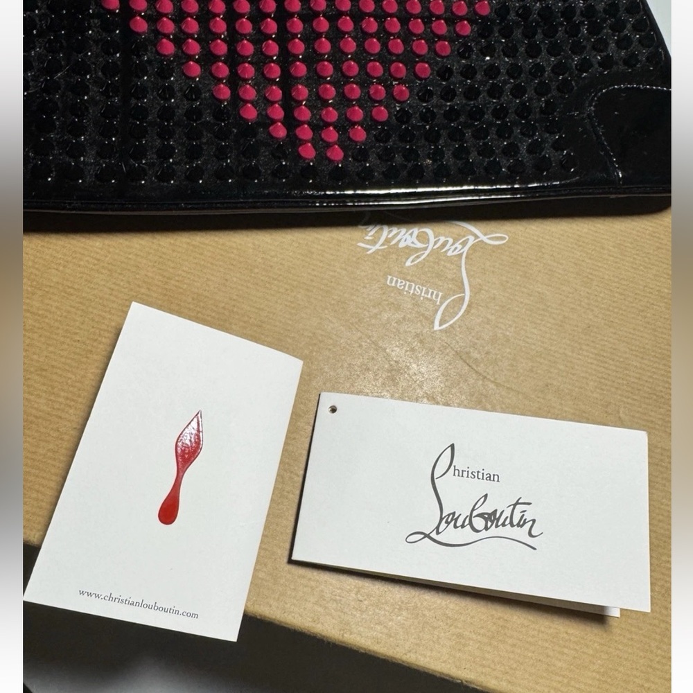 Christian Louboutin Crossbody Spiked Heart Patent Leather Ruby Posh Clutch Bag - Picture 14 of 16